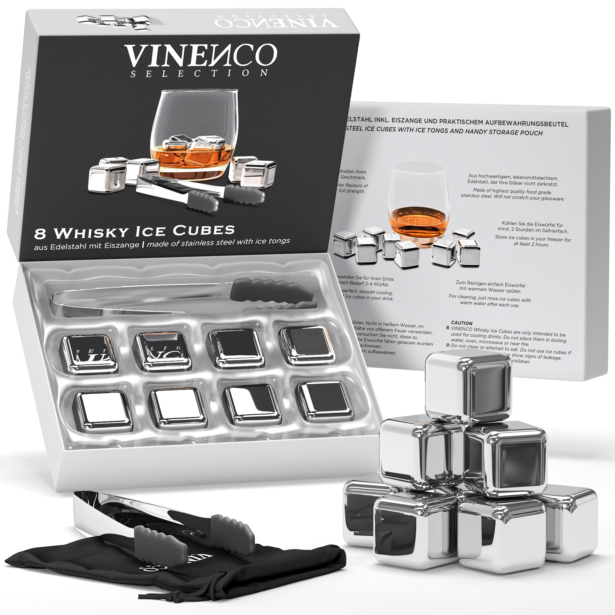 Whiskey Stones Set of 8 Stainless Steel