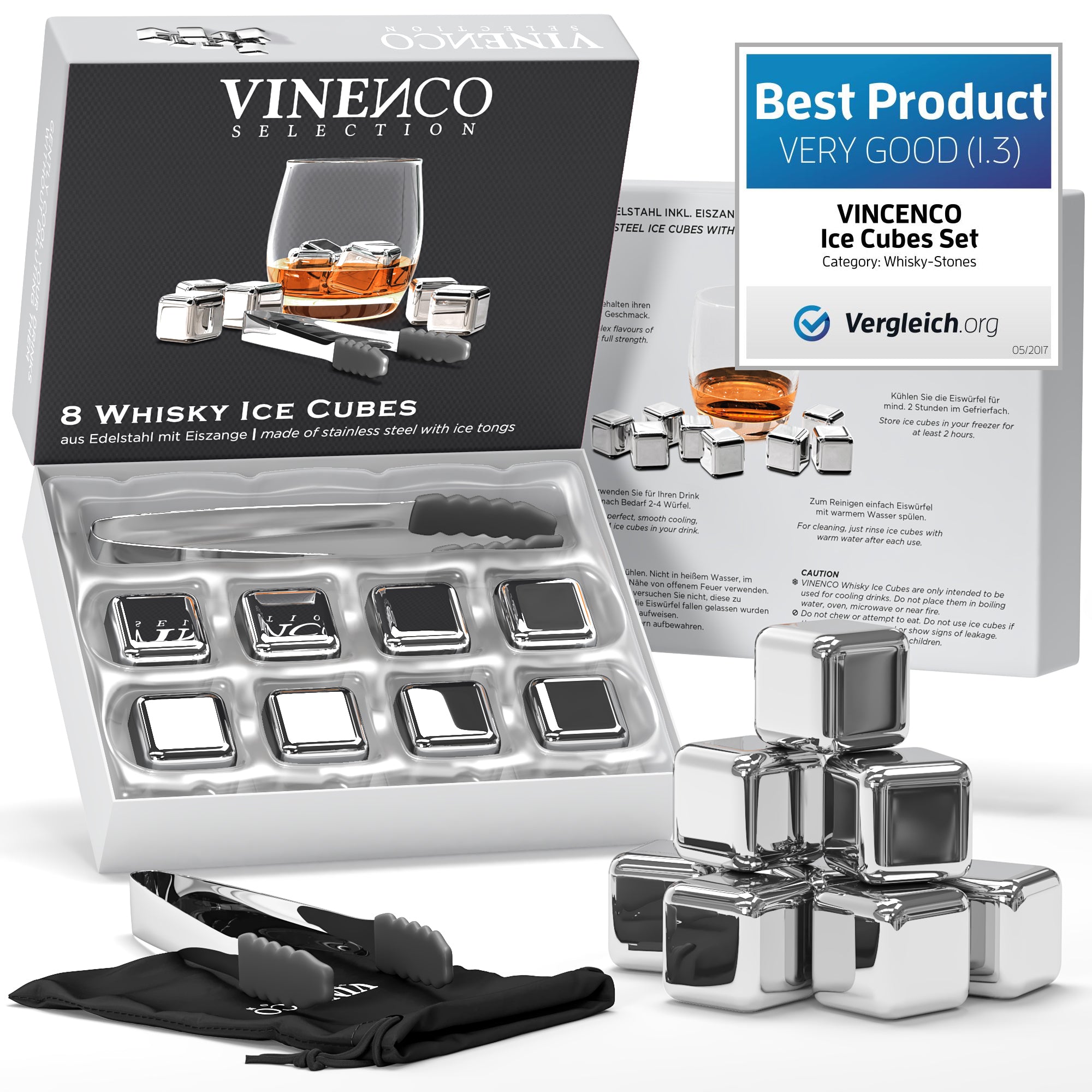 Whiskey Stones Set of 8 Stainless Steel