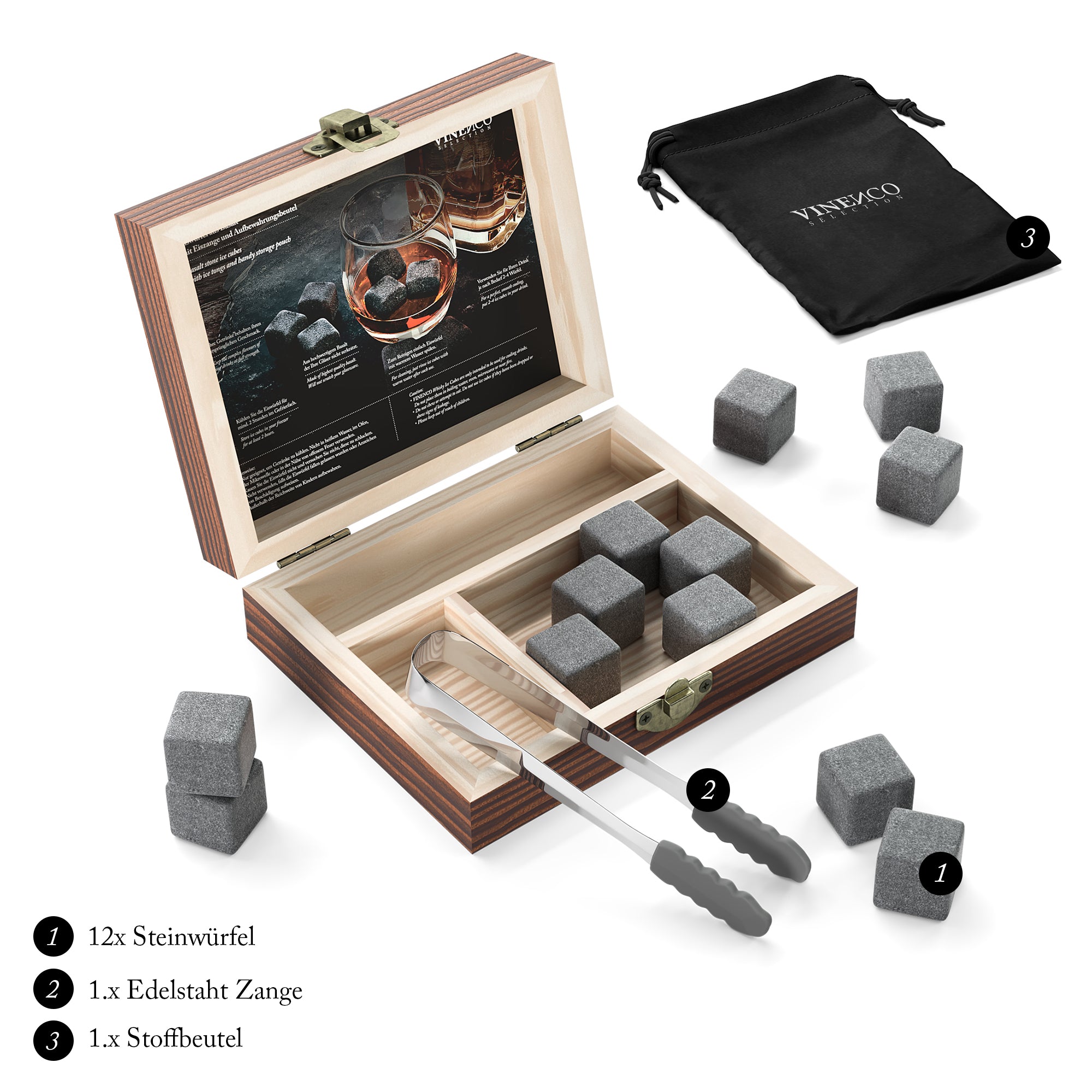 Whiskey Stones Set of 12 Basalt